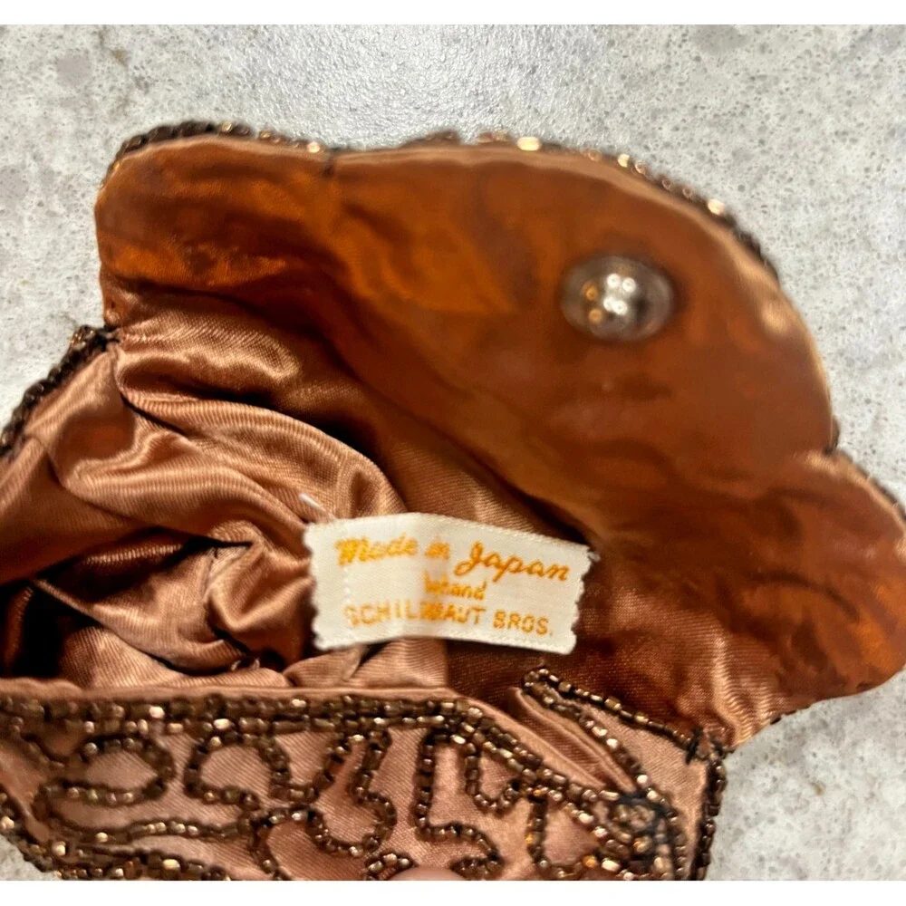 Vintage 40's original satin hand beaded purse made in Japan by Schildkraut Bros